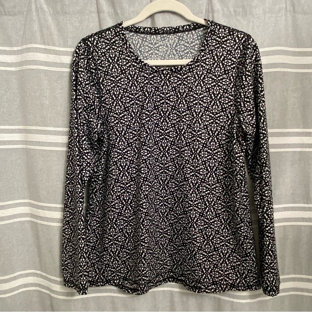 L.L. BEAN / Black & White Print UPF +50 Long Sleeve Rash Guard Size M
